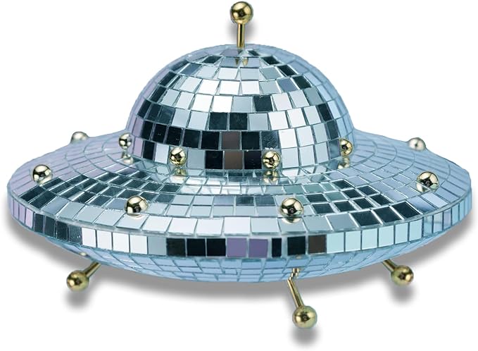 UFO-Shaped Disco Ball Home Décor - Mirror Decorations for Table, Desk, Home, Party, Bar, Disco Spaceship UFO Decor Retro-Reflective Silver Disco Ball Lights (8 X 6 inch)