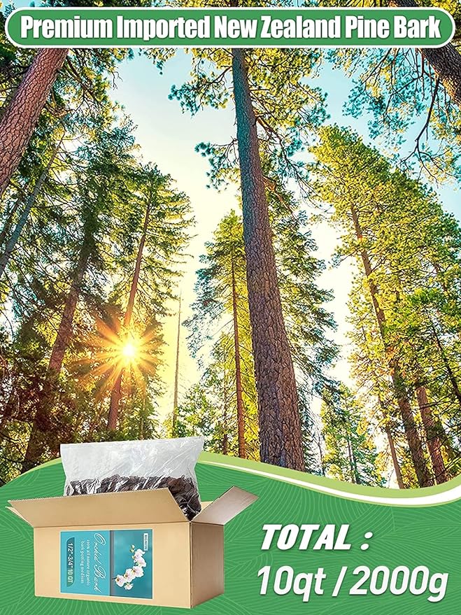 10 Quarts Orchid Potting Bark, Sun-Dried New Zealand Medium Organic Pine Wood Chip Barks for Orchids Mix Plant Compost, Natural Houseplant Mulch for Plant Roots Development