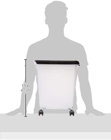 IRIS USA 25 Lbs / 32.5 Qt WeatherPro Airtight Pet Food Storage Container with Removable Casters, for Dog Cat Bird and Other Pet Food Storage Bin, Keep Fresh, Translucent Body, Clear/Black