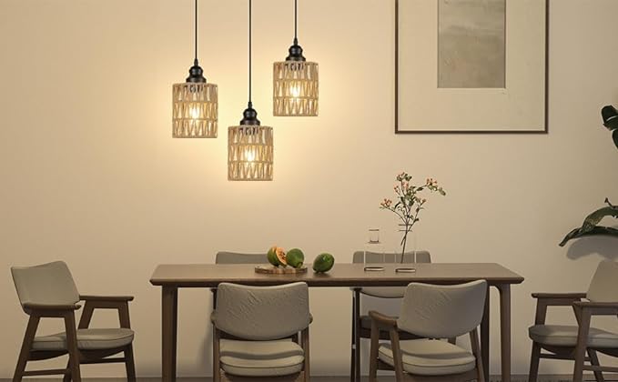 3 Pack Rattan Lamp Shade Small Boho Shades Replacement - Pendant Sconce Shade Ceiling Fan Light Covers Cylinder Woven Lampshade for Pendant Light Floor Lamps Chandelier Wall Sconces Light Fixture