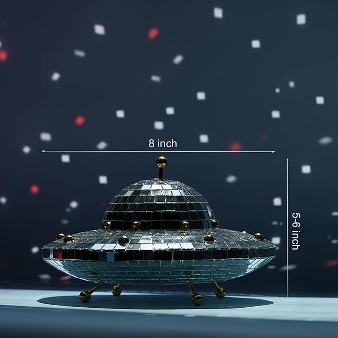 UFO-Shaped Disco Ball Home Décor - Mirror Decorations for Table, Desk, Home, Party, Bar, Disco Spaceship UFO Decor Retro-Reflective Silver Disco Ball Lights (8 X 6 inch)