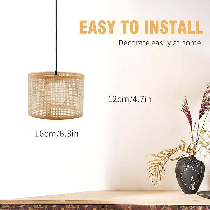 Lamp Shade Hanging Pendant Light Cover, Delicate Rattan Woven Light Cover Woven Lampshade, Lampshade for Floor Light and Table Lamp, Home Decor 16x16x12cm