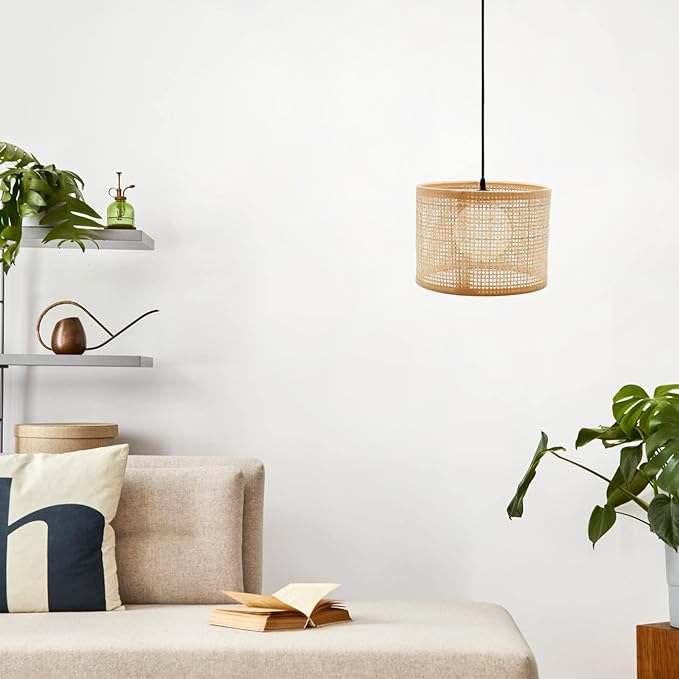 Lamp Shade Hanging Pendant Light Cover, Delicate Rattan Woven Light Cover Woven Lampshade, Lampshade for Floor Light and Table Lamp, Home Decor 16x16x12cm