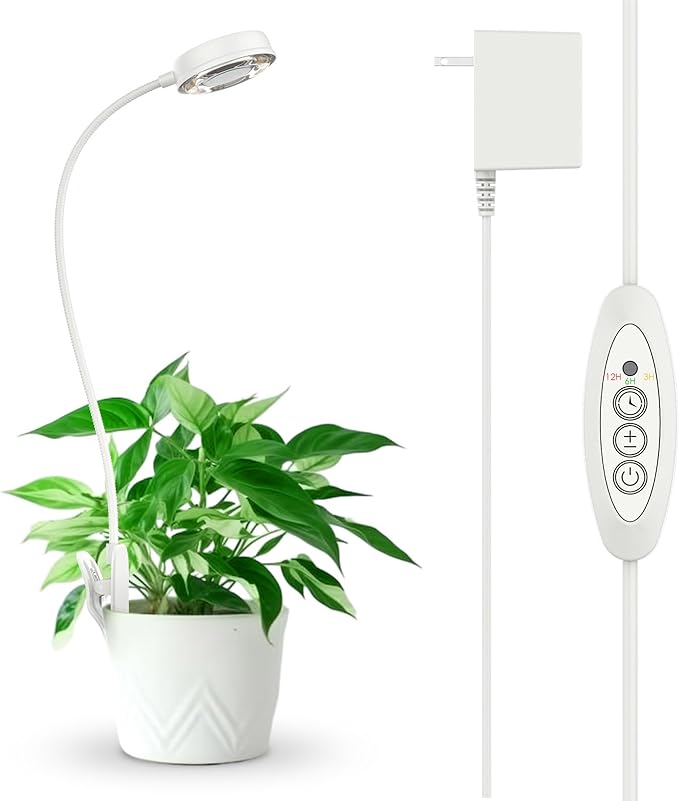 SANSI Grow Lights for Indoor Plants, Pot Clip LED Plant Light for Growing Full Spectrum, Plant Growing Lamp with 4-Level Dimmable, Auto On Off 3 6 12 Hrs Timer for Small Plants, White 10W 1-Pack