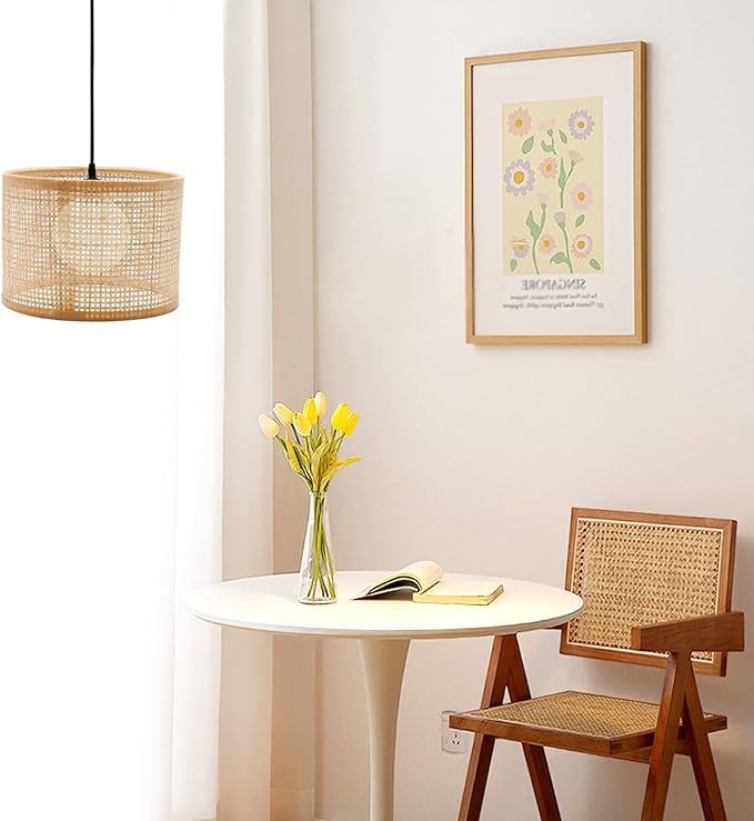 Lamp Shade Hanging Pendant Light Cover, Delicate Rattan Woven Light Cover Woven Lampshade, Lampshade for Floor Light and Table Lamp, Home Decor 16x16x12cm