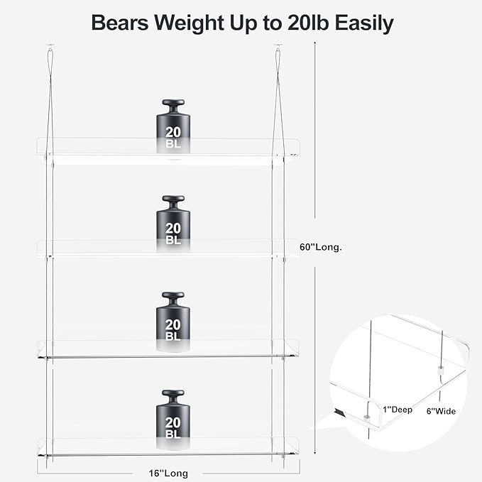 Hanging Clear Plant Shelves for Windows, 4-Tier Acrylic Window Wall Plant Stand Shelf for Kitchen Window Indoor Gardens, Flower, Succulents, Herb, Seedling Organization, and Plants Pots Display
