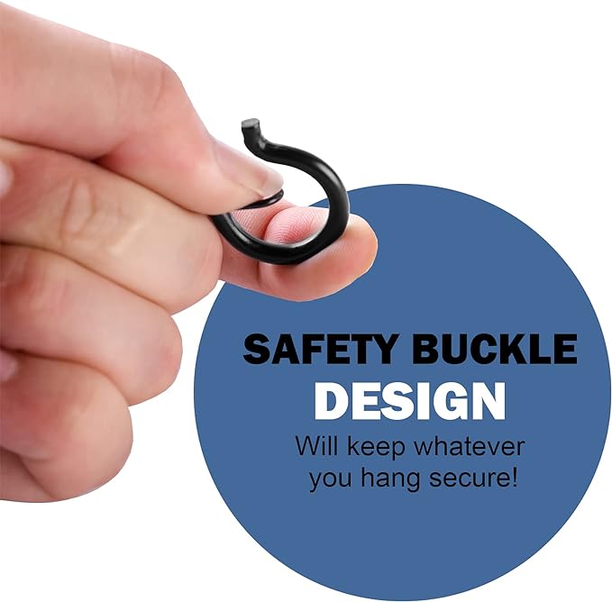 ADIIL 20 PCS Q Hanger Hooks with Safety Buckle, Windproof Screw Hooks for Hanging Outdoor String Lights, Plants, Christmas & Patio Lights, 2.2 Inches, Black