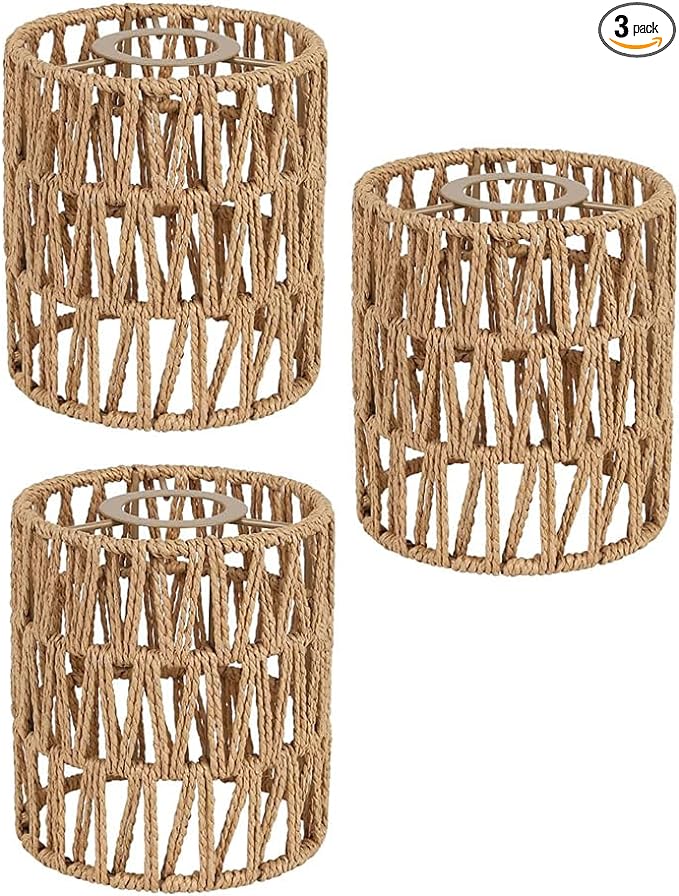 3 Pack Rattan Lamp Shade Small Boho Shades Replacement - Pendant Sconce Shade Ceiling Fan Light Covers Cylinder Woven Lampshade for Pendant Light Floor Lamps Chandelier Wall Sconces Light Fixture
