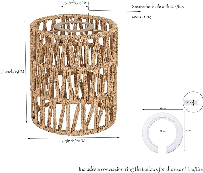 3 Pack Rattan Lamp Shade Small Boho Shades Replacement - Pendant Sconce Shade Ceiling Fan Light Covers Cylinder Woven Lampshade for Pendant Light Floor Lamps Chandelier Wall Sconces Light Fixture