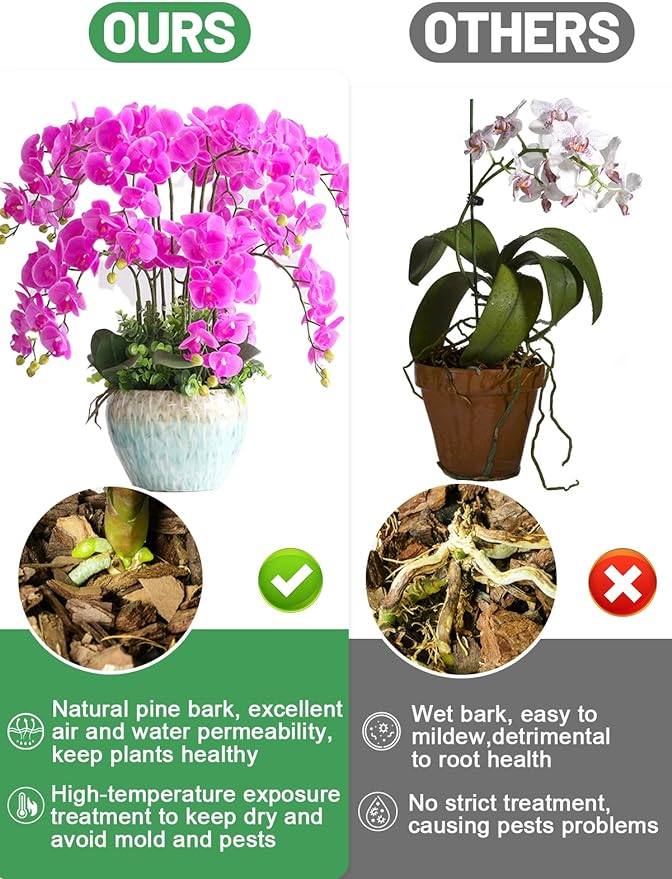 10 Quarts Orchid Potting Bark, Sun-Dried New Zealand Medium Organic Pine Wood Chip Barks for Orchids Mix Plant Compost, Natural Houseplant Mulch for Plant Roots Development