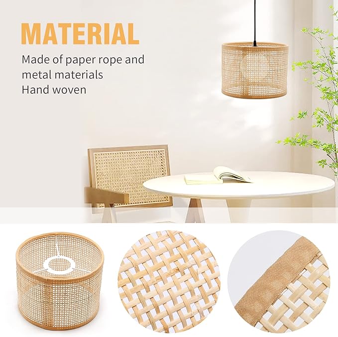 Lamp Shade Hanging Pendant Light Cover, Delicate Rattan Woven Light Cover Woven Lampshade, Lampshade for Floor Light and Table Lamp, Home Decor 16x16x12cm
