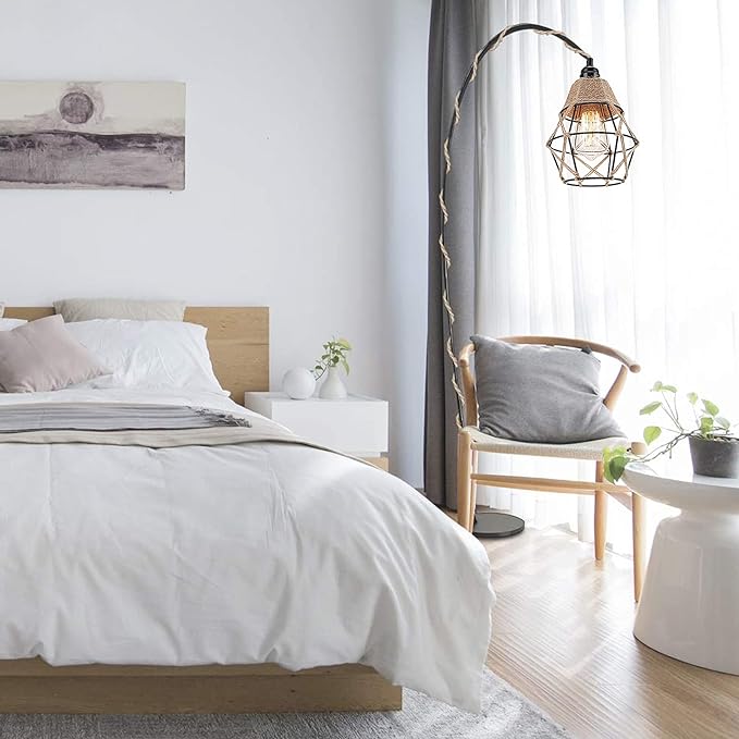 Industrial 15ft Pendant Lights - Hanging Light Kit with Switch Plug in Vintage Fabric Lamp with Twisted Hemp Rope Pendant Lights Socket Set E26 E27 for Pendant Lamp Farmhouse Lamp Cable DIY