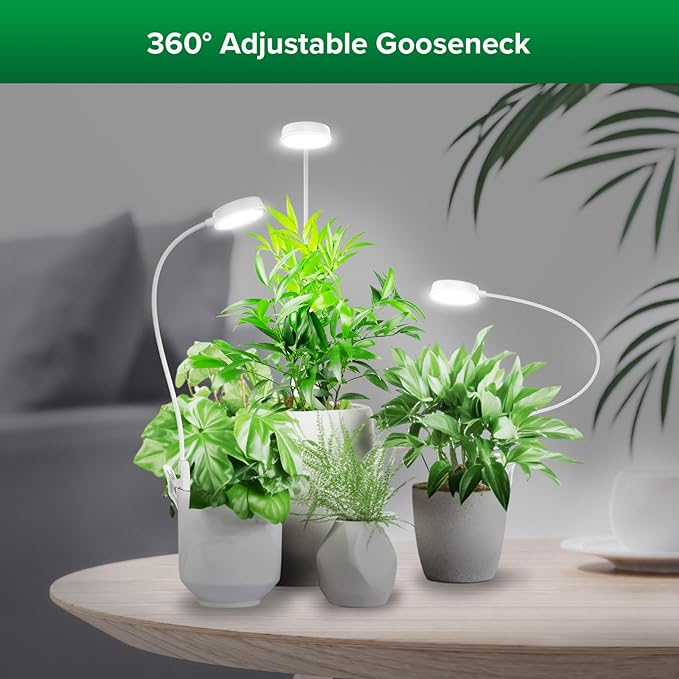 SANSI Grow Lights for Indoor Plants, Pot Clip LED Plant Light for Growing Full Spectrum, Plant Growing Lamp with 4-Level Dimmable, Auto On Off 3 6 12 Hrs Timer for Small Plants, White 10W 1-Pack