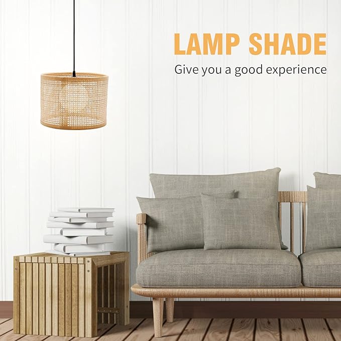 Lamp Shade Hanging Pendant Light Cover, Delicate Rattan Woven Light Cover Woven Lampshade, Lampshade for Floor Light and Table Lamp, Home Decor 16x16x12cm