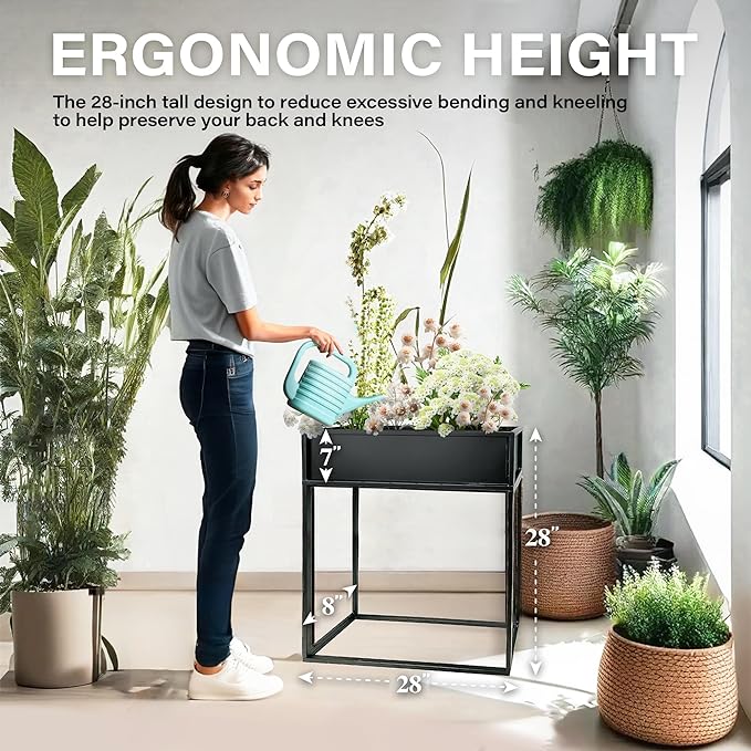 Cocoyard Elevated Outdoor Planter Box - 28 Inch Durable Raised Garden Bed for Herbs, Flowers & Vegetables - Stylish Planter Boxes for Patio Decor & Backyard Gardening - Narrow Plant Stand