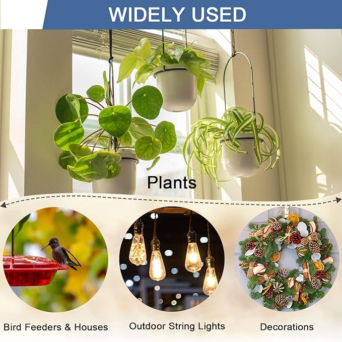 ADIIL 20 PCS Q Hanger Hooks with Safety Buckle, Windproof Screw Hooks for Hanging Outdoor String Lights, Plants, Christmas & Patio Lights, 2.2 Inches, Black