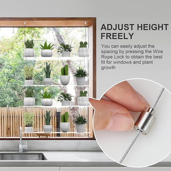 Hanging Clear Plant Shelves for Windows, 4-Tier Acrylic Window Wall Plant Stand Shelf for Kitchen Window Indoor Gardens, Flower, Succulents, Herb, Seedling Organization, and Plants Pots Display