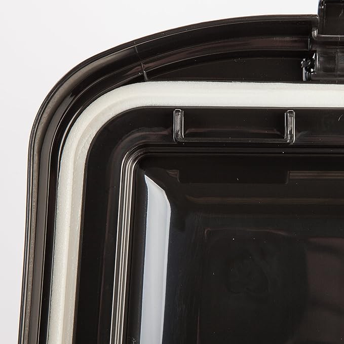 IRIS USA 25 Lbs / 32.5 Qt WeatherPro Airtight Pet Food Storage Container with Removable Casters, for Dog Cat Bird and Other Pet Food Storage Bin, Keep Fresh, Translucent Body, Clear/Black