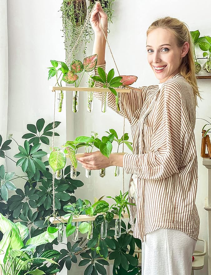 Ivolador Propagation Stations Wall Hanging, Glass Test Tubes for Plants, 3 Tiered Boho Planter for Hydroponic Houseplants Home Office Desk Décor Plant Lovers Mom Women Gift