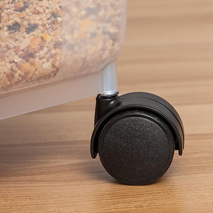 IRIS USA 25 Lbs / 32.5 Qt WeatherPro Airtight Pet Food Storage Container with Removable Casters, for Dog Cat Bird and Other Pet Food Storage Bin, Keep Fresh, Translucent Body, Clear/Black