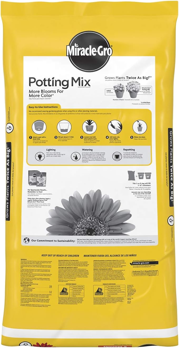 Miracle-Gro Potting Mix, Potting Soil for Indoor and Outdoor Container Plants, Enriched with Plant Food, 2 cu. ft. (2-Pack)